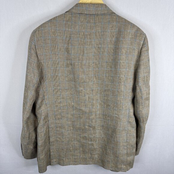 Brooks Brothers Men 44 Regent Fit Linen Tan Blue Plaid Blazer Sports Coat - Picture 4 of 10